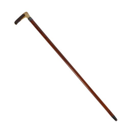 ARNOLD & SONS, LONDON (1829-1928): A VICTORIAN ANTLER HORN MOUNTED MALACCA HORSE MEASURING WALKING STICK