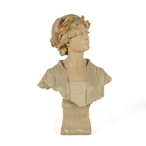 AFTER H. L BLASCHE (CIRCA1880-1950): AN ART NOUVEAU GERMAN PAINTED PLASTER BUST OF SAPPHO