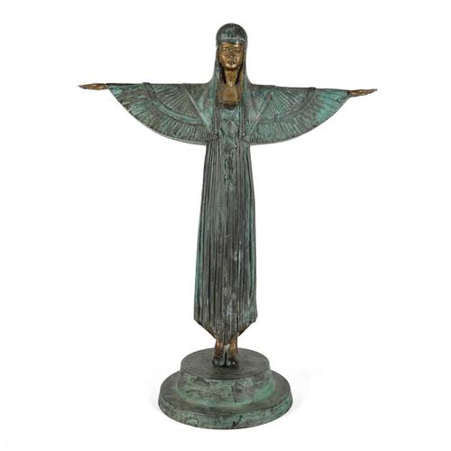 AFTER DEMETRE CHIPARUS: A VERDI-GRIS PATINATED AND PARCEL GILT BRONZE FIGURE KNOWN AS ‘THE CREED’