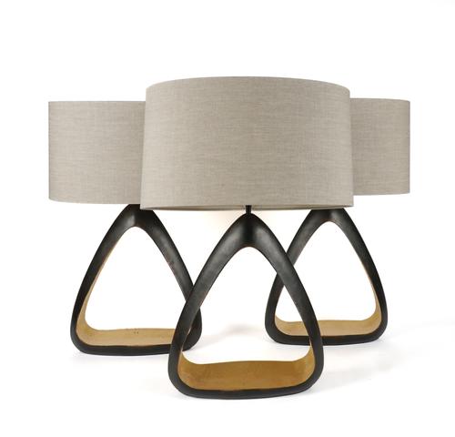 PORTA ROMANA: A SET OF THREE GILT AND BRONZE PATINATED COMPOSITE ‘BIANCA’ TABLE LAMPS (3)