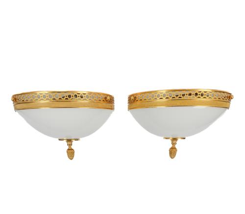 A PAIR OF GILT-METAL MOUNTED AND OPALINE GLASS (2)