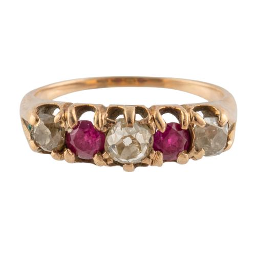 A RUBY AND DIAMOND FIVE STONE RING