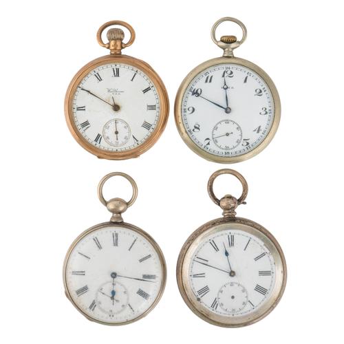 A WALTHAM U.S.A 9CT GOLD CASED, KEYLESS WIND, OPENFACED GENTLEMAN'S POCKET WATCH AND THREE FURTHER POCKET WATCHES (4)