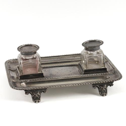 A LATE VICTORIAN SILVER RECTANGULAR INKSTAND
