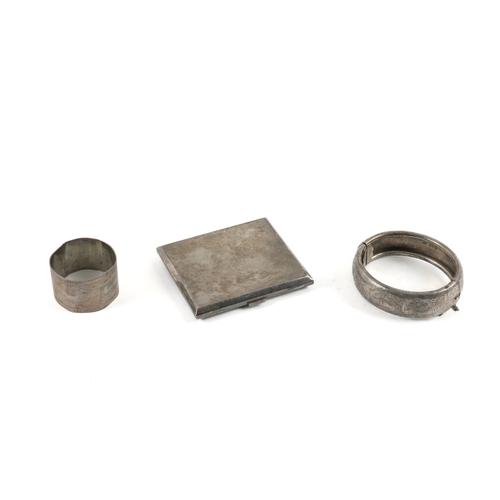 A SILVER CIGARETTE CASE AND TWO FURTHER ITEMS (3)