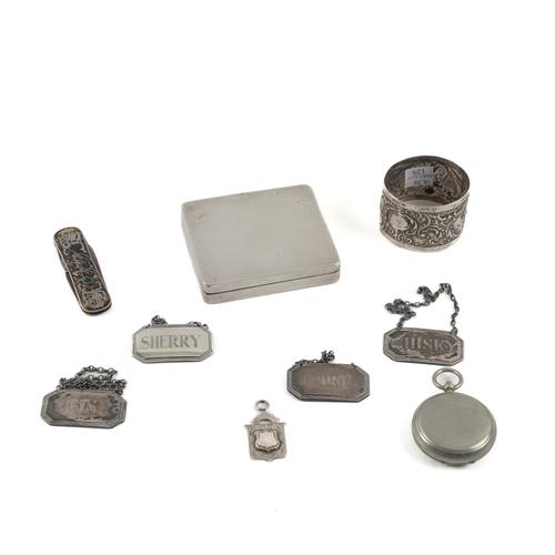 A SET OF FOUR DECANTER LABELS AND FIVE FURTHER ITEMS (9)