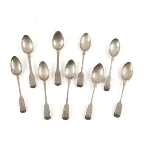NINE SILVER FIDDLE PATTERN TEASPOONS (9)