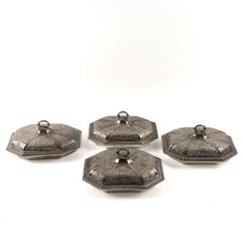 A SET OF FOUR GEORGE III SILVER ENTREE DISHES AND COVERS (8)