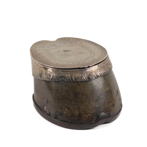 A VICTORIAN SILVER MOUNTED HOOF INKWELL