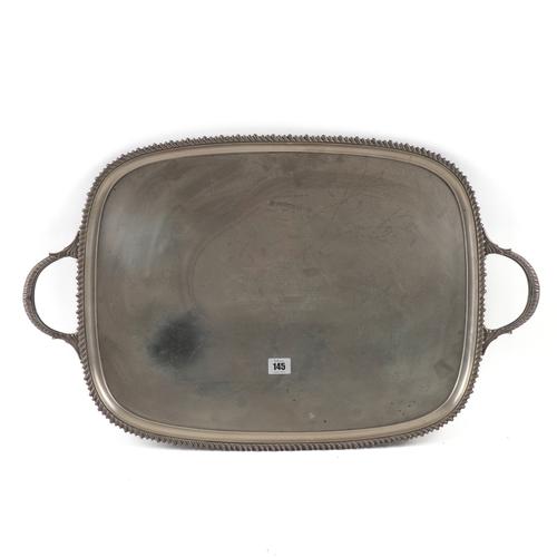 A SILVER TWO HANDLED TRAY