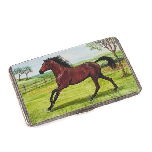 A SILVER AND LATER ENAMELLED CIGARETTE CASE