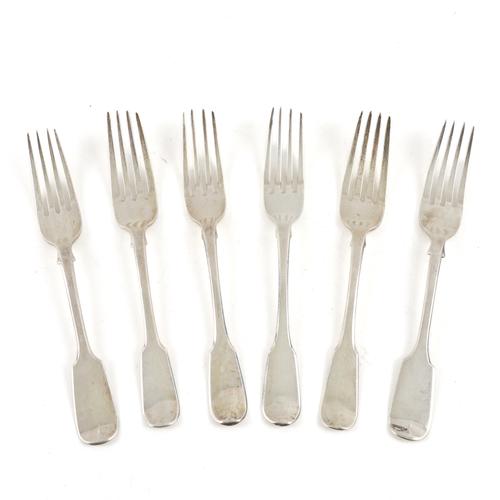 SIX SILVER FIDDLE PATTERN TABLE FORKS (6)