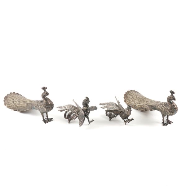 TWO PAIRS OF SILVER PLATED MODELS OF BIRDS (4)
