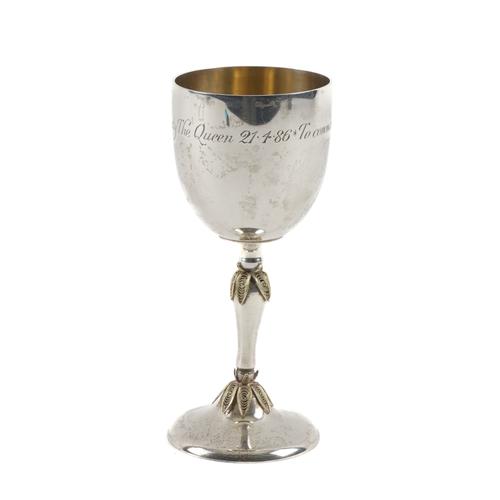 A SILVER GOBLET, COMMEMORATING THE 60TH BIRTHDAY OF QUEEN ELIZABETH II