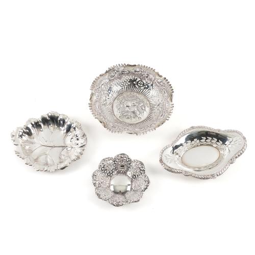 A VICTORIAN SILVER BONBON DISH AND THREE FURTHER BONBON DISHES (4)