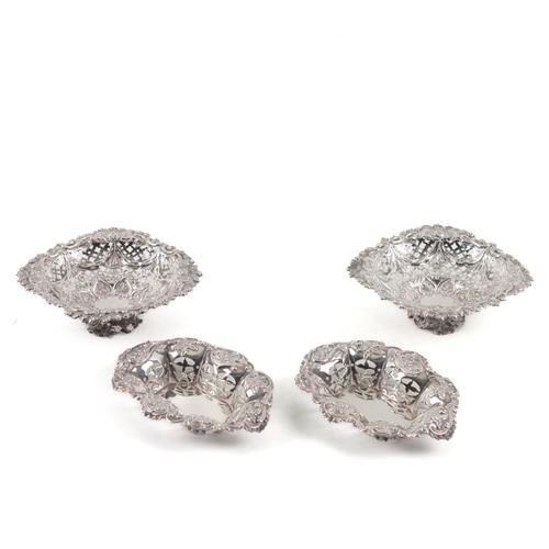 TWO PAIRS OF SILVER BONBON DISHES