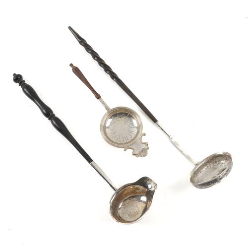 TWO TODDY LADLES AND A TEA STRAINER (3)