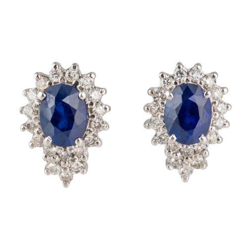 A PAIR OF SAPPHIRE AND DIAMOND OVAL CLUSTER EARSTUDS