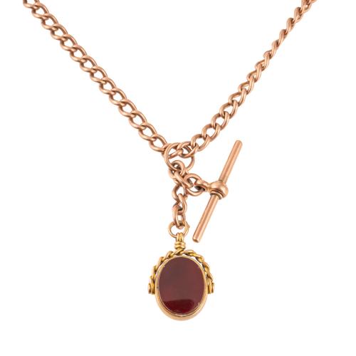 A GENTLEMAN'S 9CT GOLD CURB LINK WATCH ALBERT CHAIN