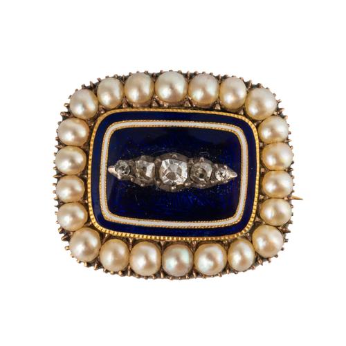 A PEARL, ENAMEL AND DIAMOND BROOCH (2)