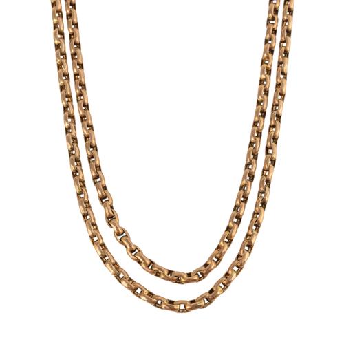 A 9CT GOLD LONG CHAIN