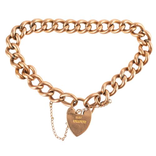 A GOLD CURB LINK BRACELET WITH HEART PADLOCK AND BOX (2)