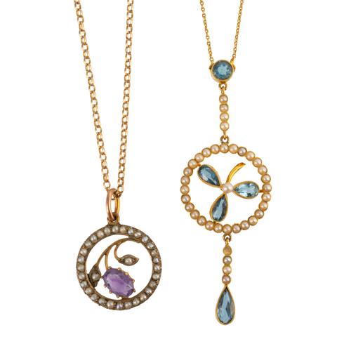 TWO ART NOUVEAU PENDANT NECKLACES (2)