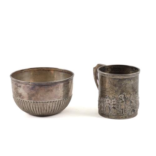 A SILVER SUGAR BOWL AND A SILVER CHRISTENING MUG (2)