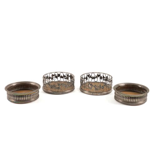 TWO PAIRS OF PLATED BOTTLE COASTERS (4)