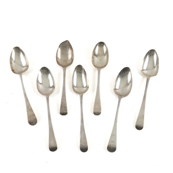 SEVEN SILVER OLD ENGLISH PATTERN TABLESPOONS (7)