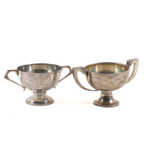 TWO SILVER TWIN HANDLED TROPHY CUPS (2)