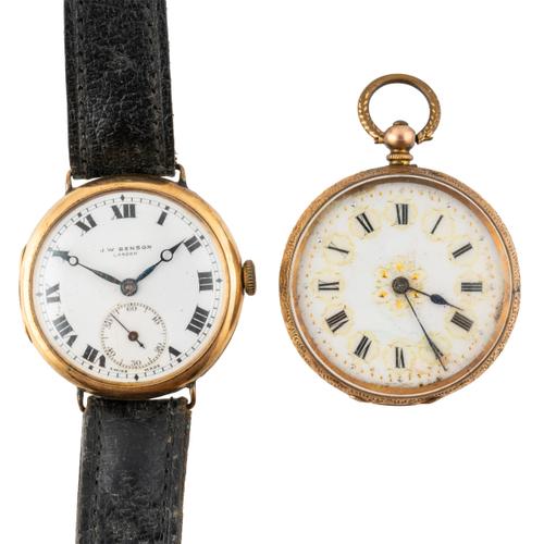 A J W BENSON WRISTWATCH AND A UNBRANDED OPEN FACE POCKET WATCH (2)