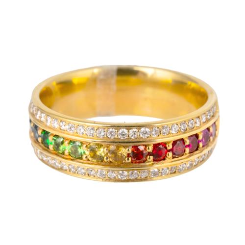 A RAINBOW SAPPHIRE AND DIAMOND RING
