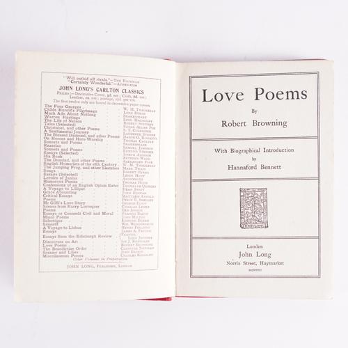 [LAWRENCE, D. H. (1885-1930)] – Robert BROWNING (1812-89). Love Poems, London, 1908, 16mo, original cloth, INSCRIBED by D. H. Lawrence to "Peg" Brinton.