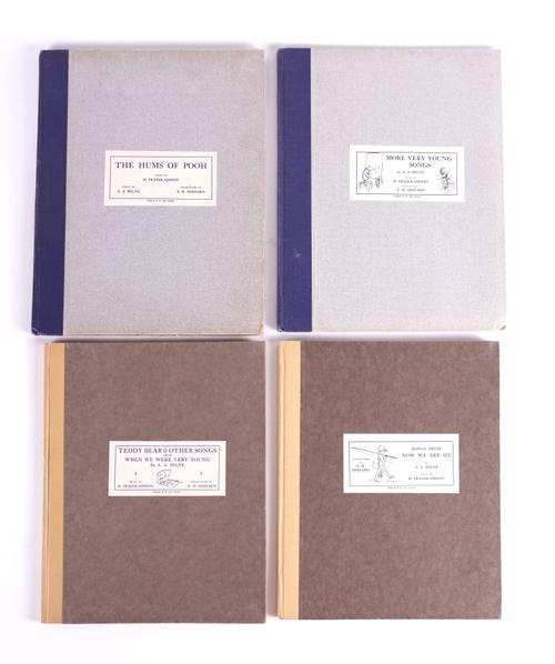 MILNE, A. A. (1882-1956). The Hums of Pooh, London, 1929, 4to, illustrations by E. H. Shepard, boards. ONE OF 100 COPIES SIGNED BY THE AUTHOR, ARTIST & COMPOSER. With 3 other books in the same series, one of which a SIGNED LIMITED EDITION. (4)