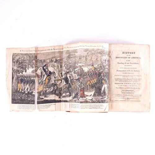 TRUMBULL, Henry (1781-1843). History of the Discovery of America, of the Landings of our Forefathers, at Plymouth, and of their Most Remarkable Engagements with the Indians, Boston, 1819, 8vo, folding hand-coloured woodcut frontispiece, 2 plates, calf.