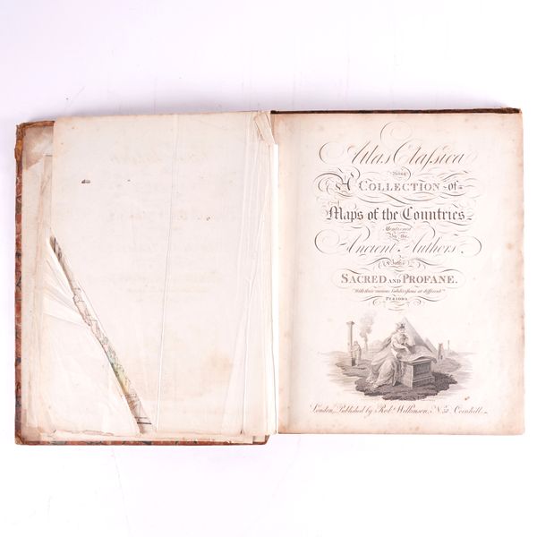 WILKINSON, Robert (c.1768-1825). Atlas Classica, London, 1808, 51 hand-coloured maps and charts only (of 53), contemporary half calf (worn, covers detached).