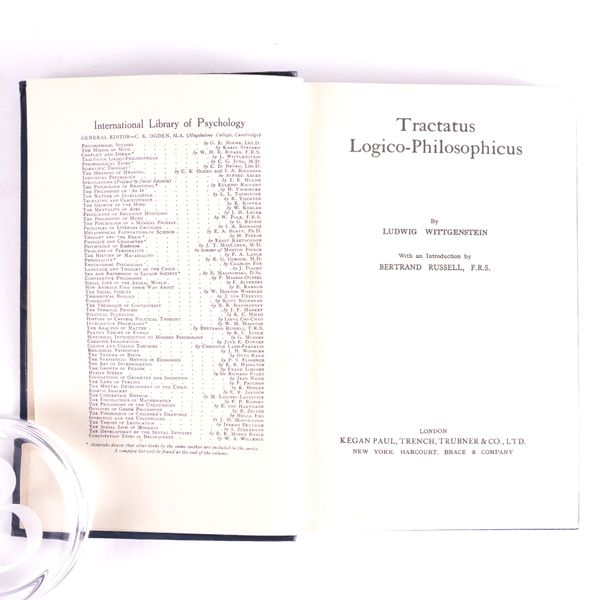 WITTGENSTEIN, Ludwig (1889-1951). Tractatus Logico-Philosophicus, London, 1947, 8vo, original buckram. Provenance: "Kim" Philby (label). With two inscriptions ([?]to Philby) signed "B."