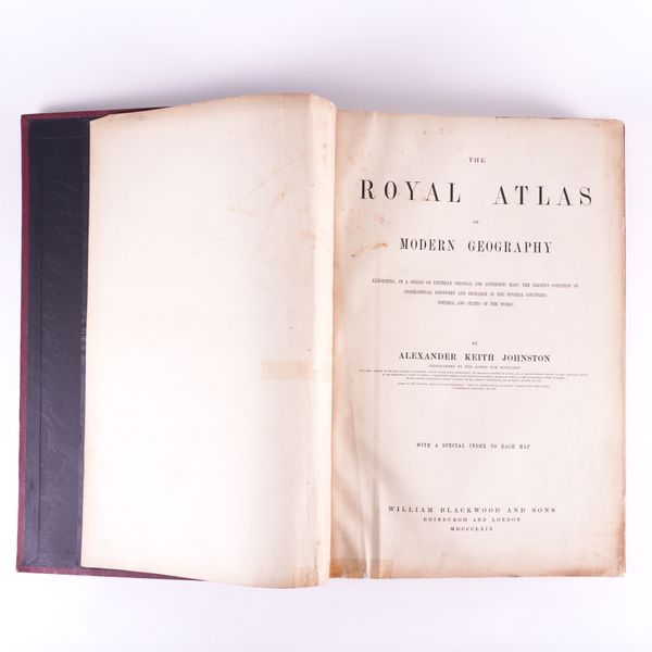 JOHNSTON, Alexander Keith (1804-71). The Royal Atlas of Modern Geography, London, 1869, folio, 48 double-page engraved maps, hand-coloured in outline, modern buckram.