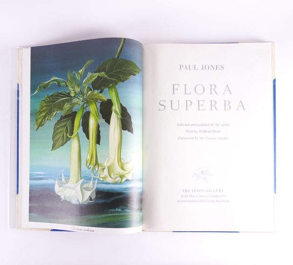 JONES, Paul (1921-97, illustrator). Flora Superba, London, 1971, folio, 16 coloured lithographed plates by Paul Jones, original half vellum by Sangorski & Sutcliffe. FIRST EDITION, NUMBER 48 of 506 COPIES SIGNED BY THE ARTIST.