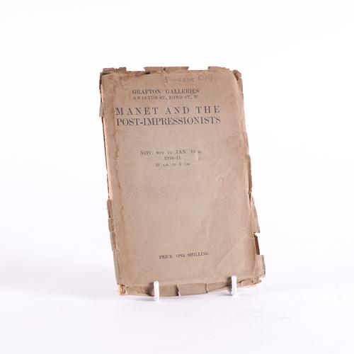 [BELL, Vanessa (1879-1961)] - Manet and the Post-Impressionists. Nov. 8th to Jan 15th 1910-11, London, Grafton Gallery, [1910], 8vo, 38-page exhibition catalogue, wrappers. FIRST EDITION, IMPORTANT ASSOCIATION COPY, SIGNED BY VANESSA BELL ON THE WRAPPER.