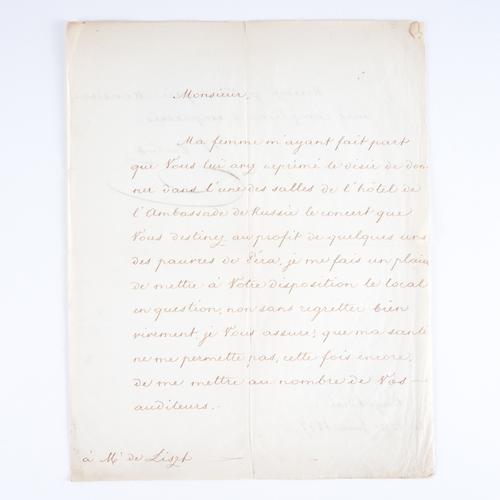 LISZT, Franz (1811-86). Autograph letter, signed ("F. Liszt"), to Hector Berlioz, Eiken, 20 August 1851. In French. Three-pages, 209 x 134mm, on blue paper, bifolium, on staging Berlioz's opera "Benvenuto Cellini" at Weimar.