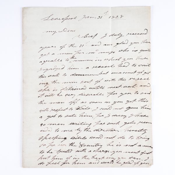 STEPHENSON, George (1781-1848). Autograph letter, signed ("Geo. Stephenson"), to his son Robert Stephenson ("My Dear"), Liverpool, 31 January 1828. Four-pages, 203 x 257mm, on the design and manufacture of his locomotive the "Liverpool Travelling Engine."