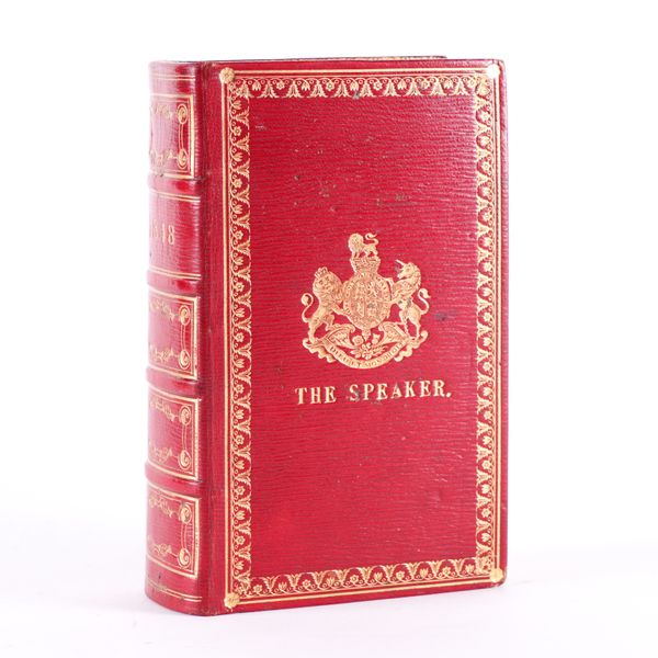 BINDING, THE SPEAKER OF THE HOUSE OF COMMONS' COPY - The Royal Kalendar, London, 1848, large 12mo, FINELY BOUND in contemporary straight-grained armorial morocco gilt with "The Speaker" stamped in gilt on the covers.