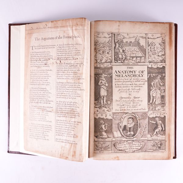 [BURTON, Robert (1577-1640)]. The Anatomy of Melancholy, London, 1676, folio, half title, engraved pictorial title (some rust holes, spotting and staining to text), modern old-style full calf gilt. The Eighth Edition.