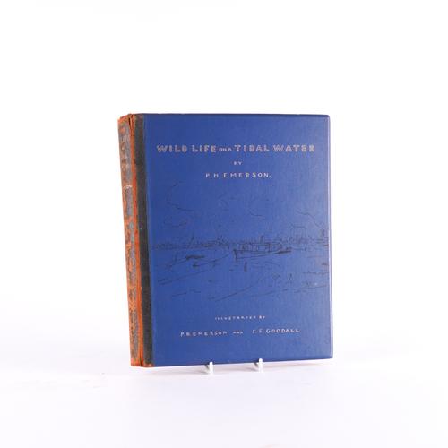 EMERSON, Peter Henry (1856-1936). Wild Life on a Tidal Water, London, 1890, 4to, 30 photogravure plates, folding chart, original buckram gilt (spine and corners rubbed). FIRST EDITION. NUMBER 21 OF 500 COPIES. RARE. With 3 medals awarded to Emerson. (4)