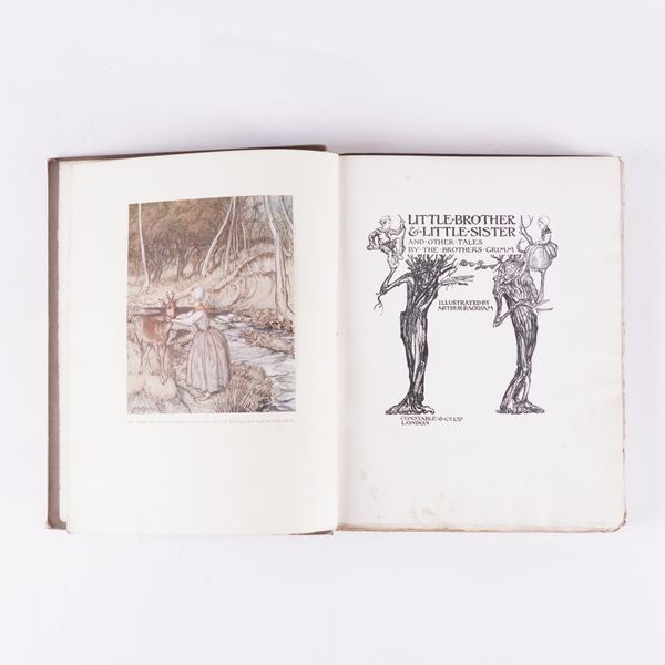 RACKHAM, Arthur (1867-1939, illustrator). Little Brother & Little Sister and Other Tales by the Brothers Grimm, London, 1917, 4to, 13 mounted coloured plates by Arthur Rackham, original buckram. FIRST EDITION. NUMBER 92 OF 525 COPIES SIGNED BY THE ARTIST.