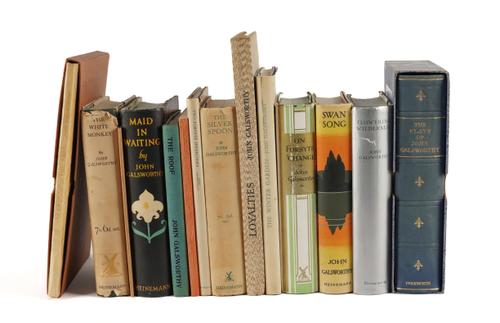 GALSWORTHY, John (1867-1933). Soames and the Flag, London, 1930, 8vo, original vellum, glassine wrapper, slipcase. FIRST EDITION. NUMBER 753 OF 1,025 COPIES. With 13 other books by the same author, one a signed limited edition. (14)