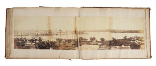 PHOTOGRAPH ALBUM, INCLUDING VIEWS OF SYDNEY, HONG KONG, SINGAPORE, MANILA AND JAPAN - An album of c.176 mounted albumen silver print photographed views, [c.1880]. Please see the full description below.