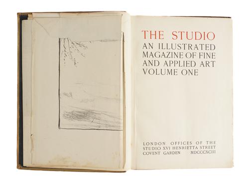 The Studio. An Illustrated Magazine of Fine and Applied Art, 1893-1914, volumes 1, 5, 8, 10, 23, 25-26, 33-62 (only), 4to, illustrations, original cloth. Volume 33 includes an original coloured lithograph of James McNeill Whistler's "The Purple Cap." (38)